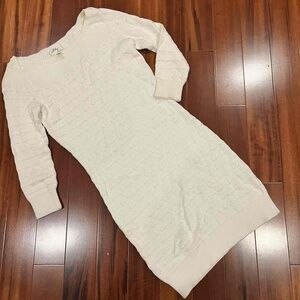 MILLY Off White Cotton Knit Sweater Dress Patterned 3/4 Long Sleeve Size Small P